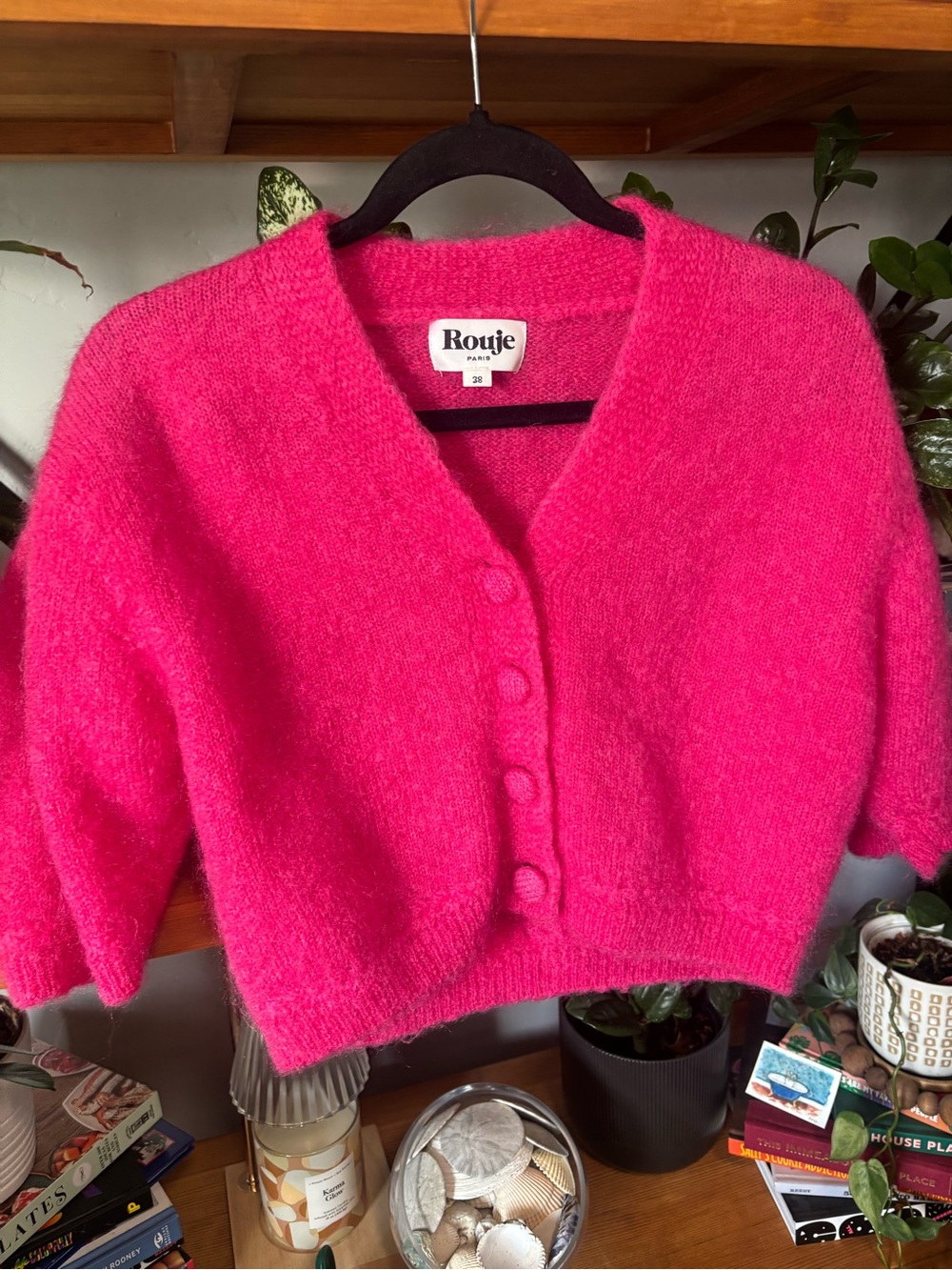 Rouje Hot Pink Cropped Button-Up Sweater | Size 6